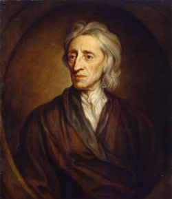 A portrait of the philosopher John Locke in dark 17th-century dress